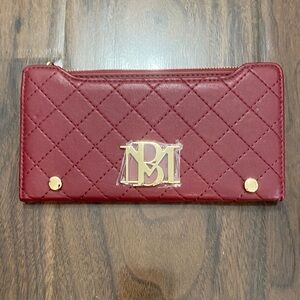Badgley Mischka Burgundy Quilted Long Card Wallet with Gold Logo